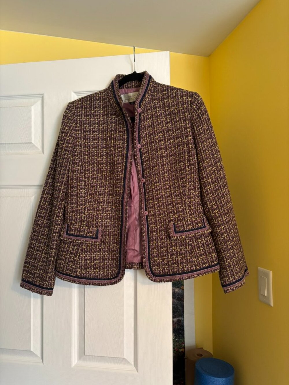 Tahari ASL Women's Tweed Blazer Size 8 Purple Green Bouclé Jacket